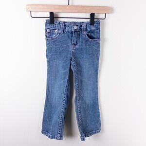 Vintage‎ Y2K Bongo Jeans Girls 3T Blue Pink Embroidered Pocket Bootcut Leg